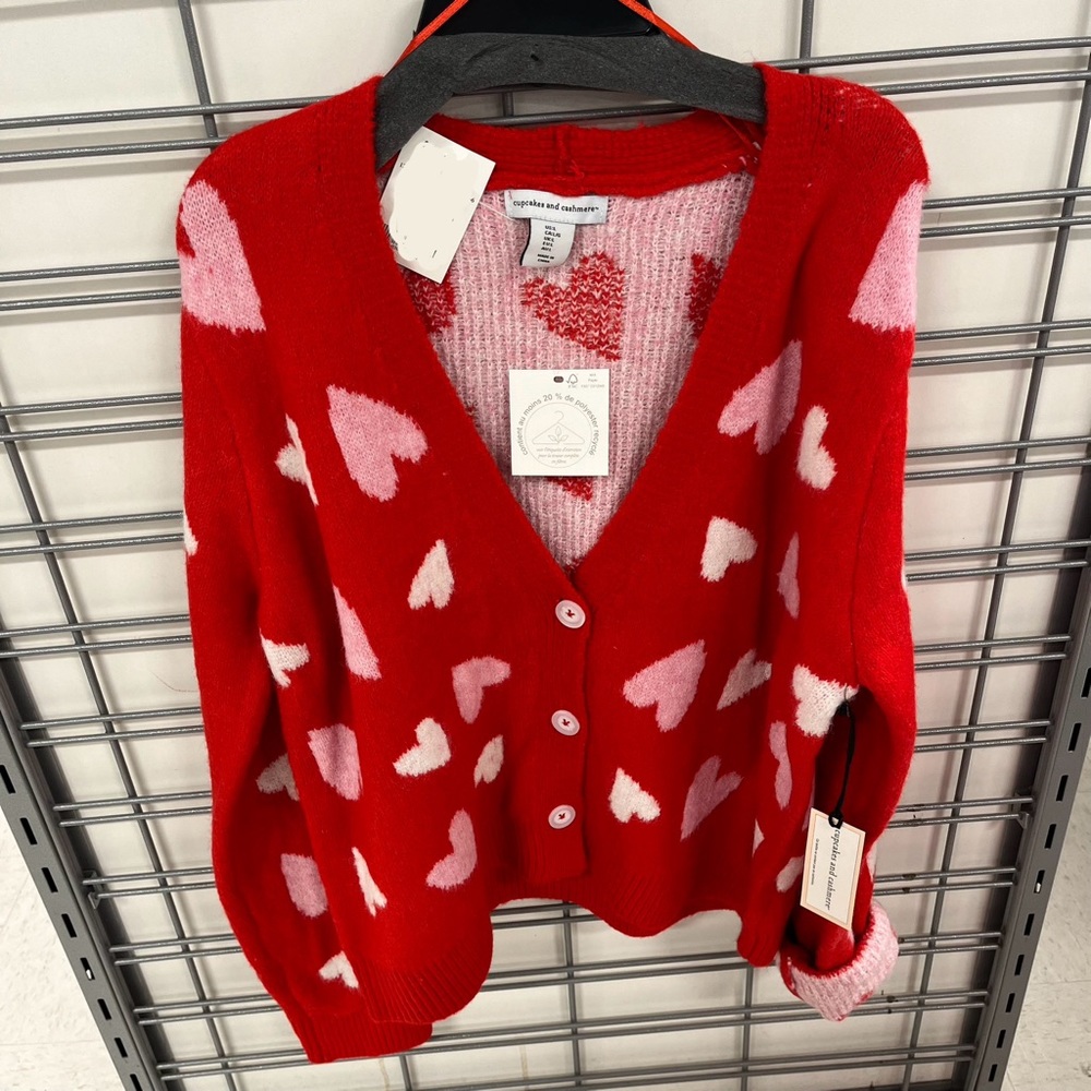 Cupcakes and Cashmere Valentines red heart Cardigan